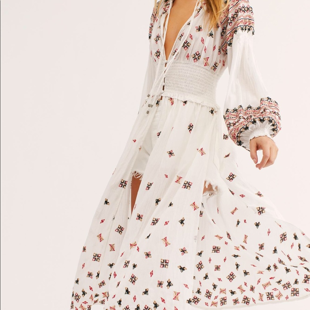 Free People Embroidered Button Mykonos Maxi Top